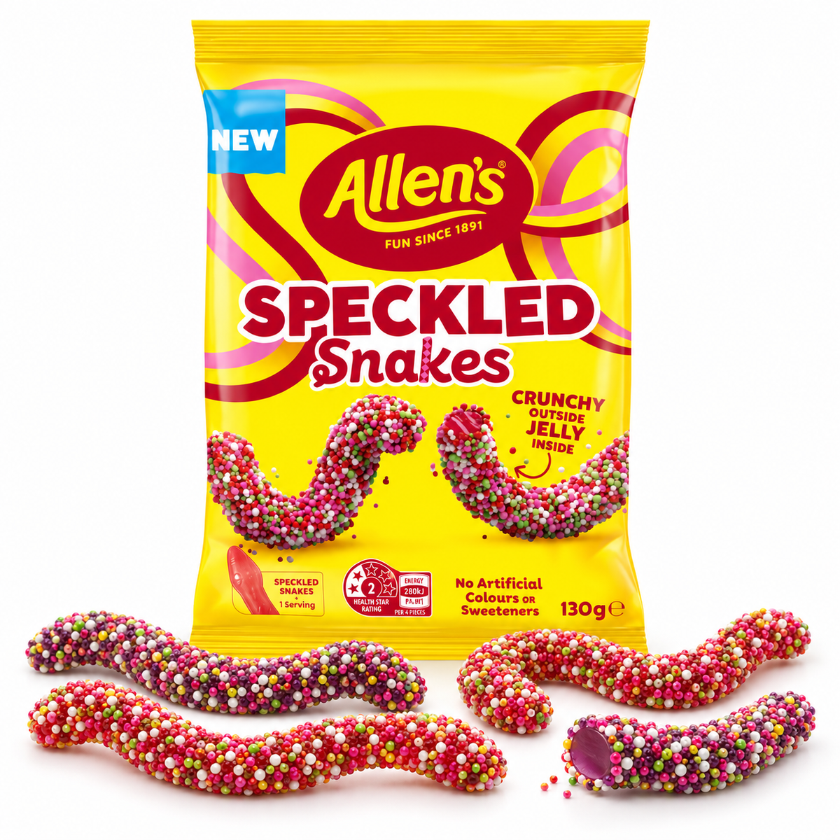 Allen’s Speckled Snakes Crunchy Jelly Candy – 130 g