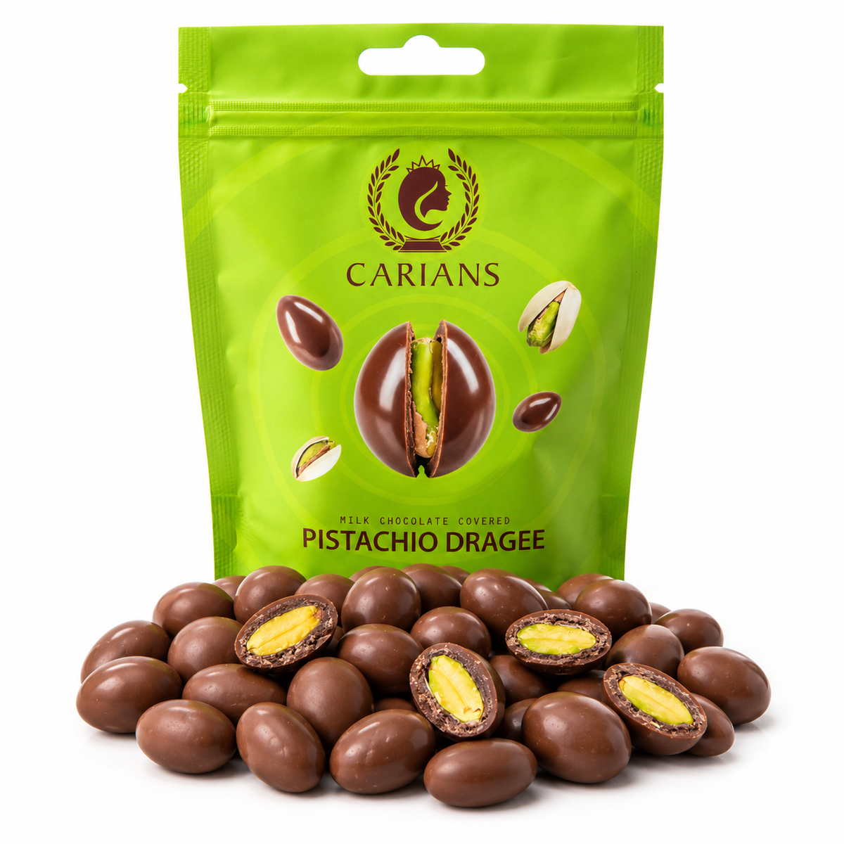 Chocolate Covered Pistachio Dragee Candy (12 Pack)