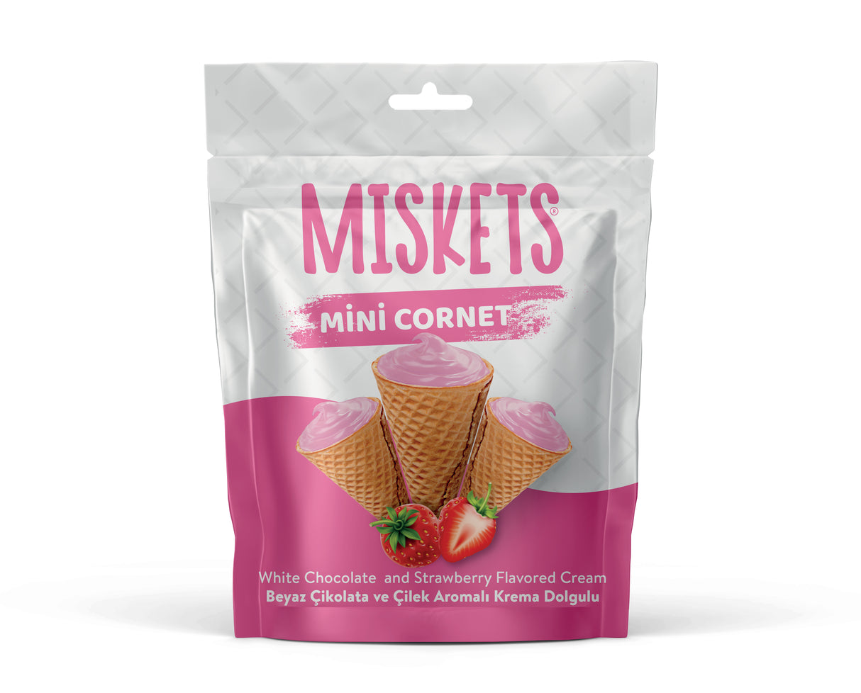 Milky Chocolate Strawberry Mini Cones - 12 Packs in 1 Colli
