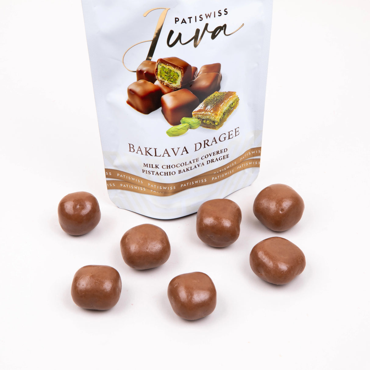 Juva Milk Chocolate-Coated Turkish Baklava Dragees with Pistachios