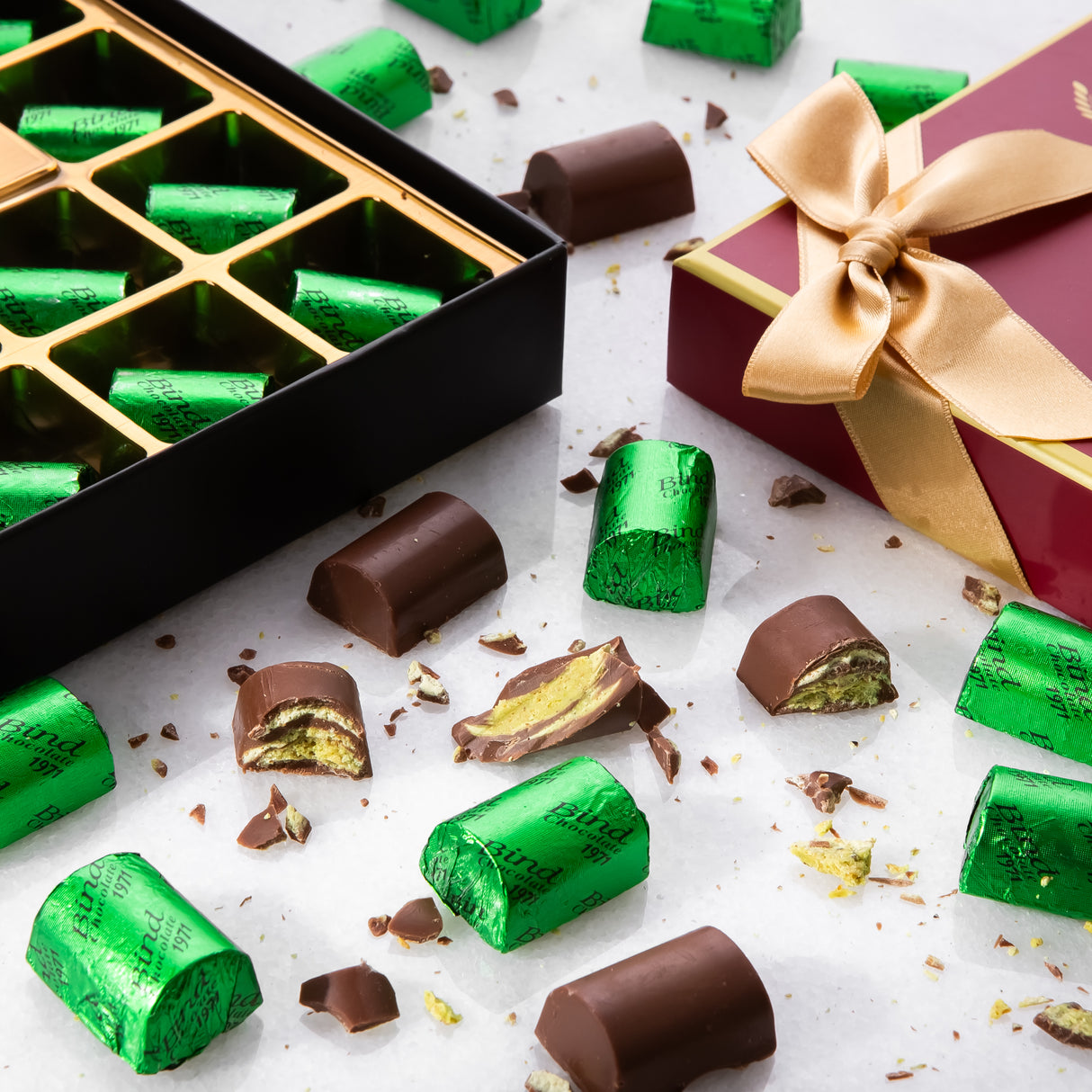 Viral Dubai Chocolate Gift Box with Gold Ribbon Wrapped