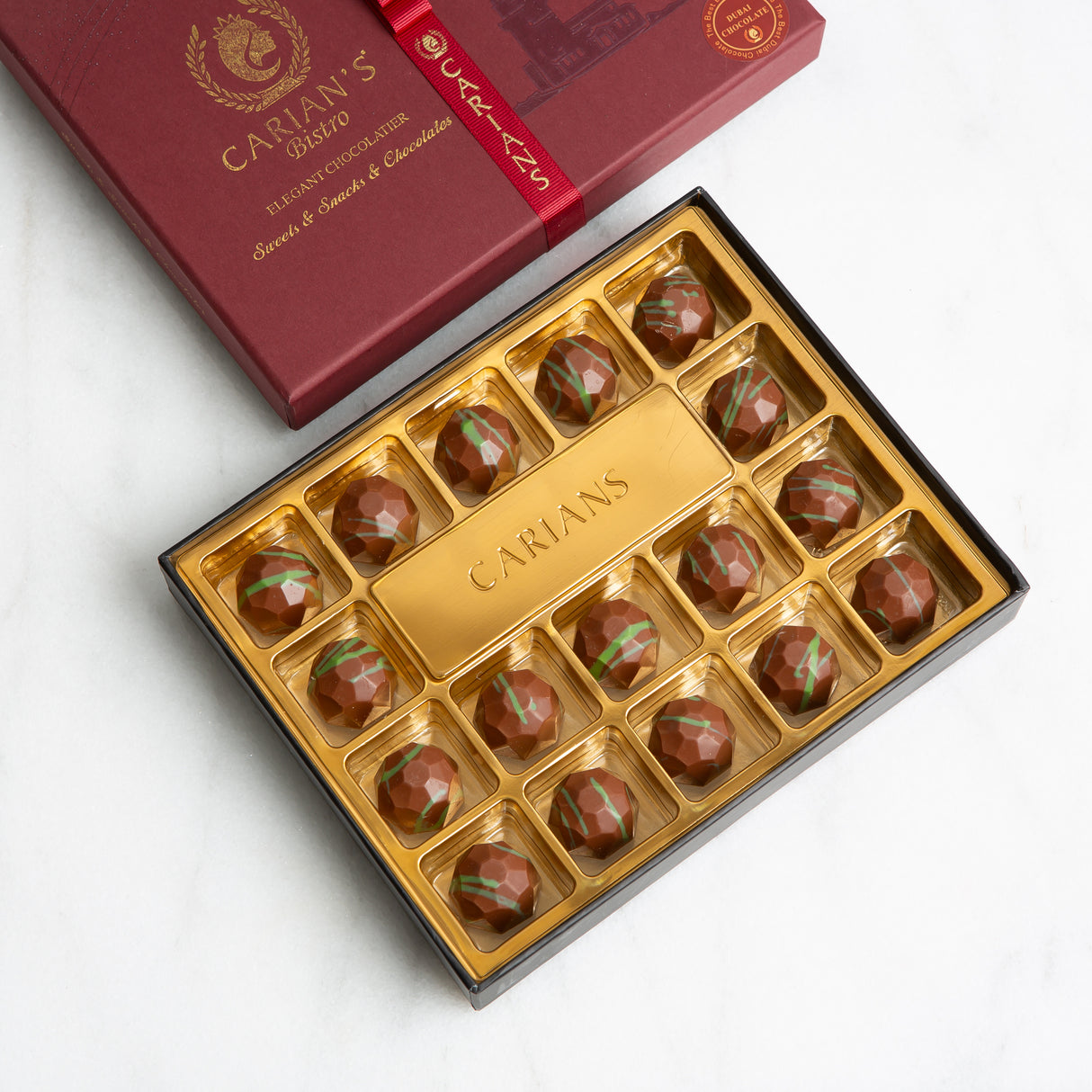 Viral Dubai Chocolate Gift Box with Gold Ribbon Wrapped