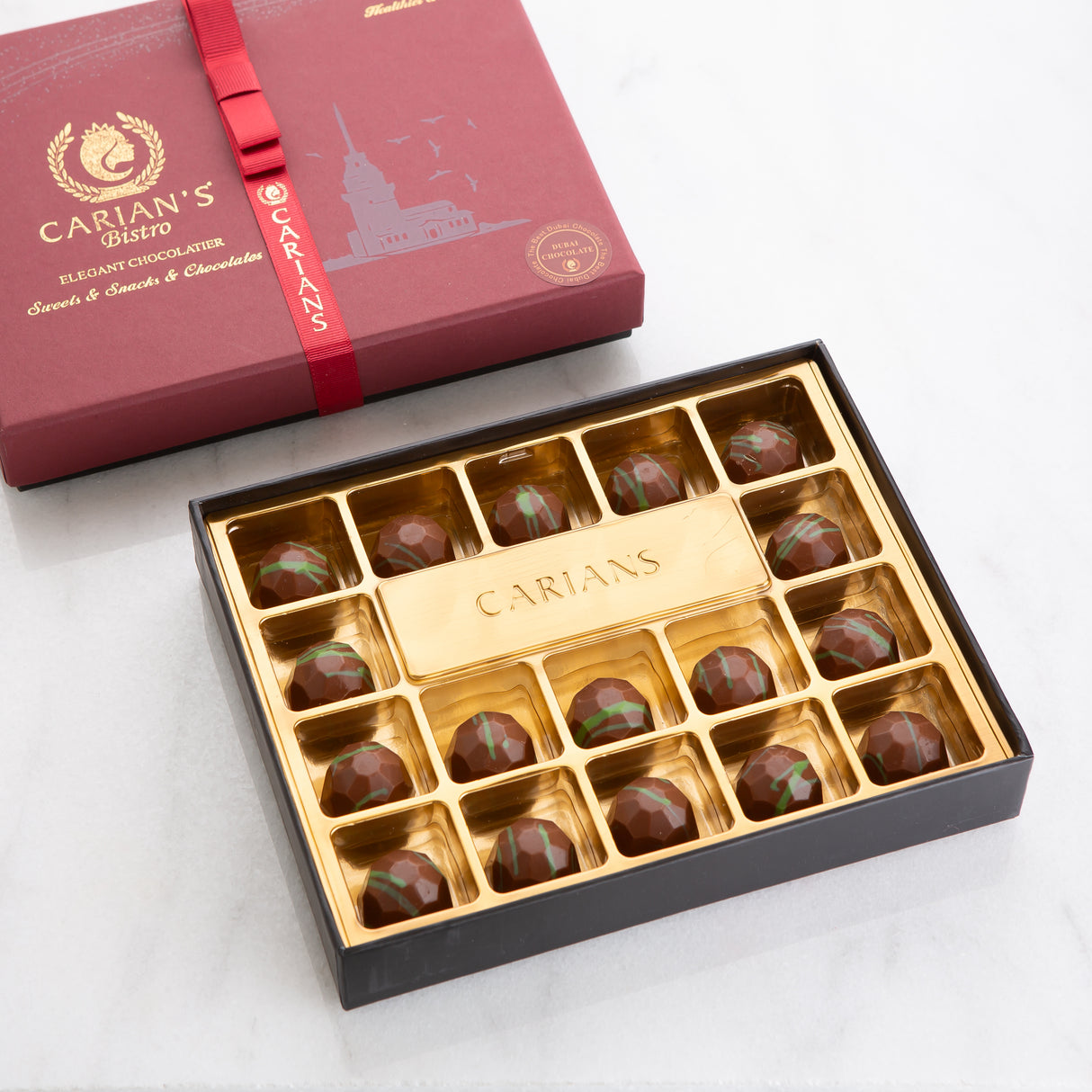 Viral Dubai Chocolate Gift Box with Gold Ribbon Wrapped