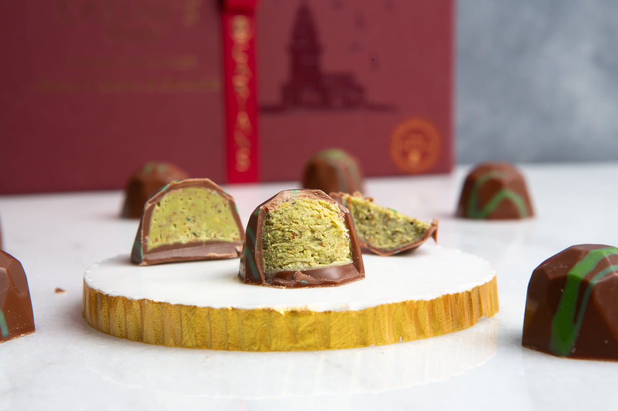 Viral Dubai Chocolate Gift Box with Gold Ribbon Wrapped