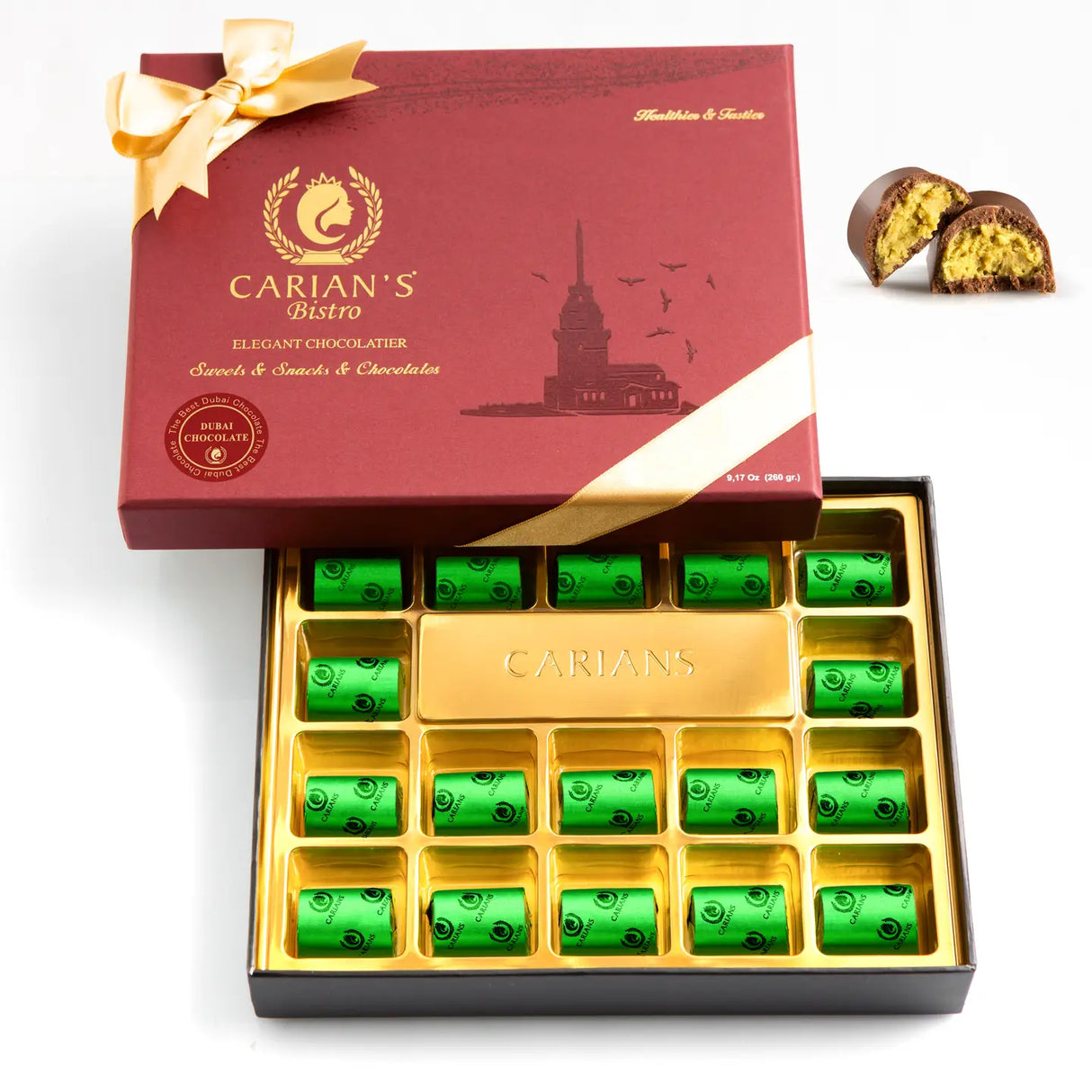 Viral Dubai Chocolate Gift Box with Gold Ribbon Wrapped