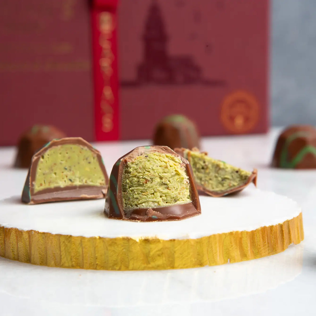 Viral Dubai Chocolate Gift Box with Gold Ribbon Wrapped