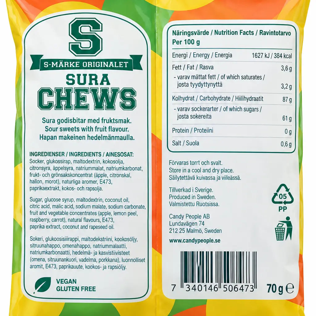S-Märke Sura Chews – Sour Swedish Chewy Candy (5 Pack)