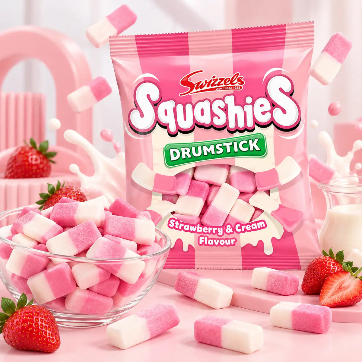 Swizzels Drumstick Squashies Strawberry & Cream Gummy (5 Pack)