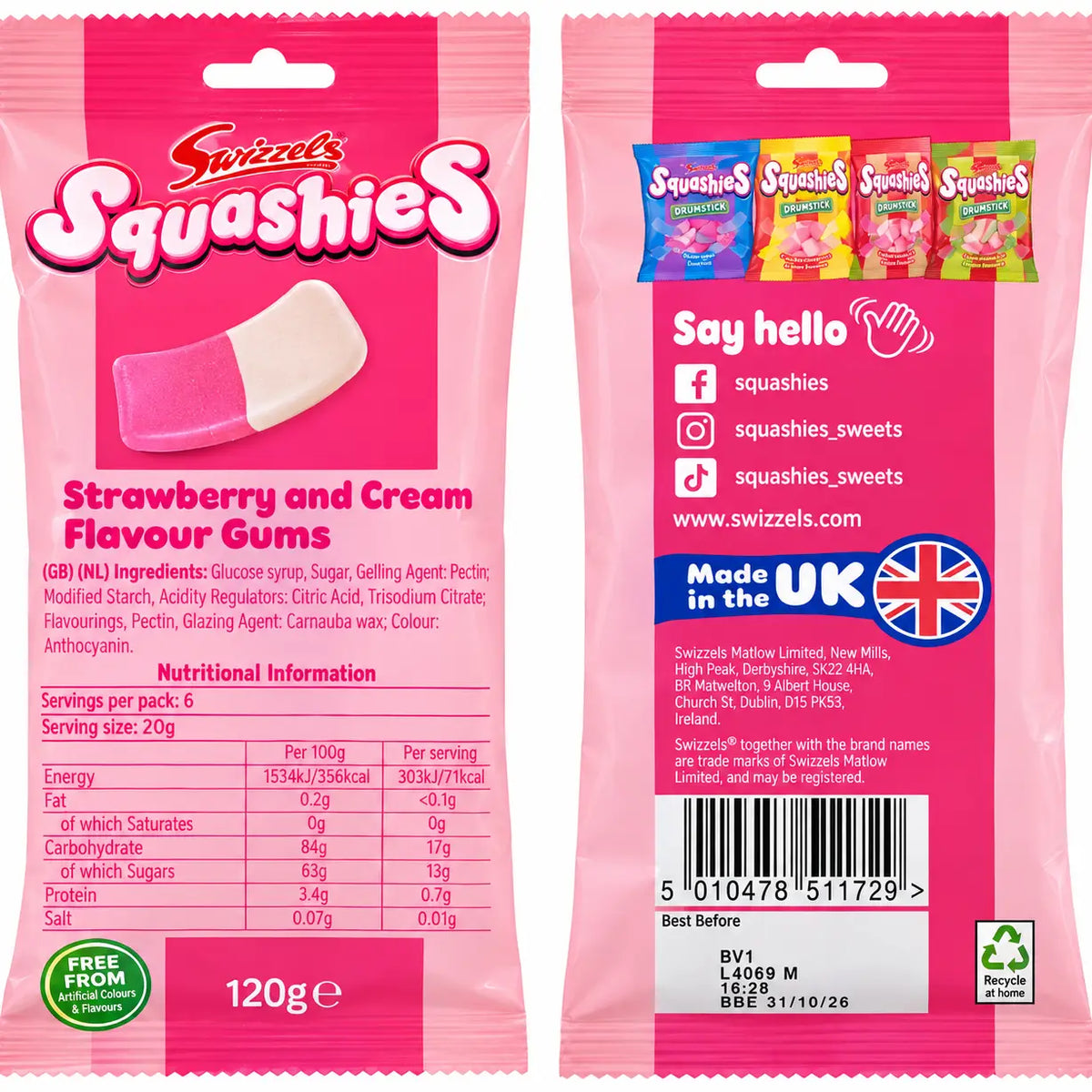 Swizzels Drumstick Squashies Strawberry & Cream Gummy (5 Pack)