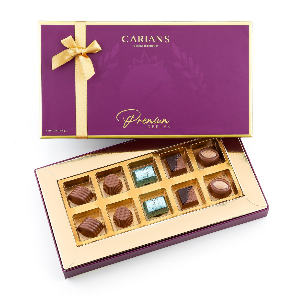 Carians Assorted Dark Chocolate Gift Basket in Dark Chocolate Varieties, Gold Ribbon