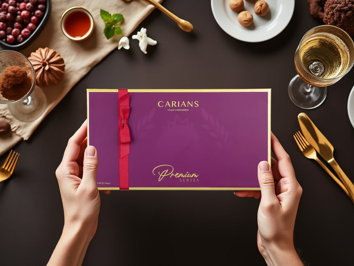 Carians Assorted Dark Chocolate Gift Basket in Dark Chocolate Varieties, Gold Ribbon