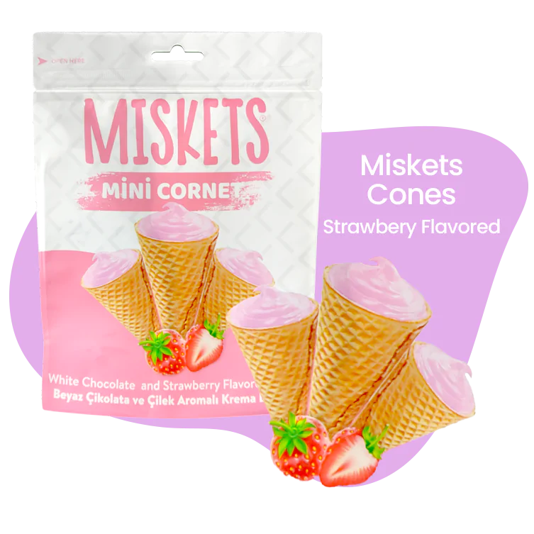 Milky Chocolate Strawberry Mini Cones - 12 Packs in 1 Colli
