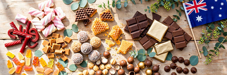 Assorted Australian candy and chocolate on a table