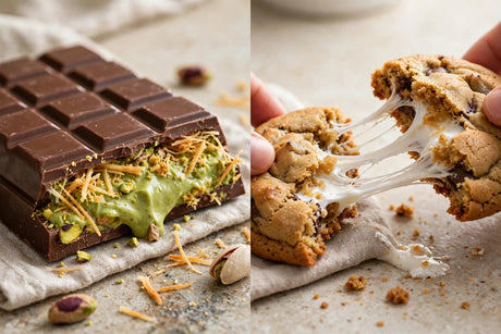 Dubai chocolate bar filled with pistachio cream and crispy toasted kataifi