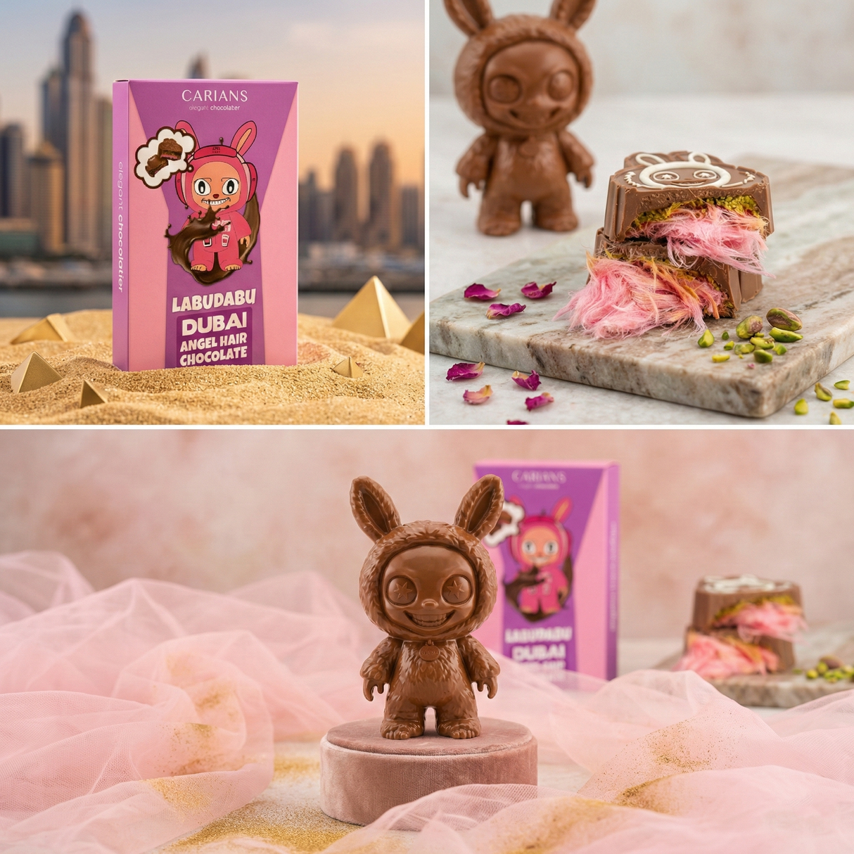 Viral Cartoon Angel Hair Dubai Chocolate Bar - Pink Cotton Candy