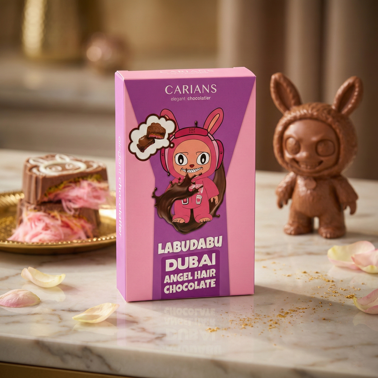 Viral Cartoon Angel Hair Dubai Chocolate Bar - Pink Cotton Candy