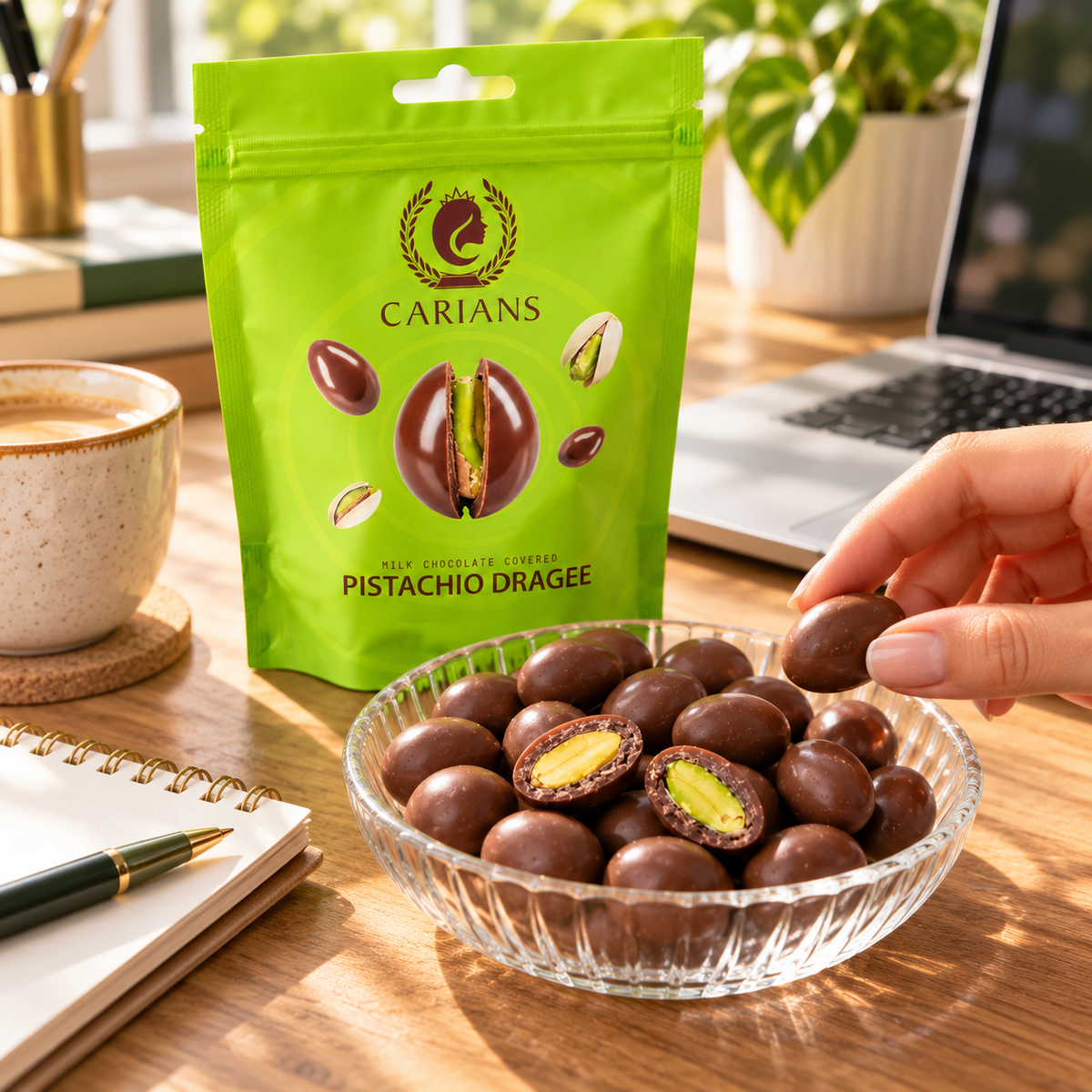 Chocolate Covered Pistachio Dragee Candy (12 Pack)