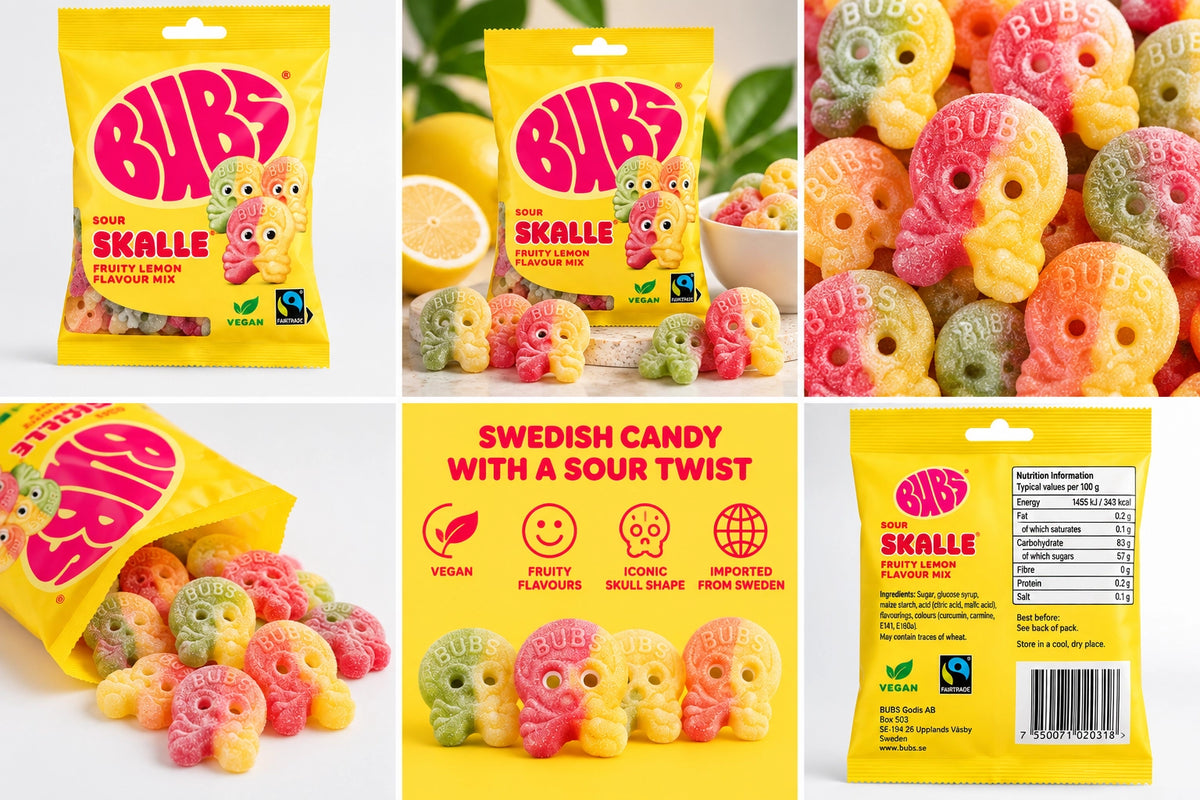 BUBS Sour Skalle Fruity Flavour Mix – Vegan Swedish Candy (5 Pack)