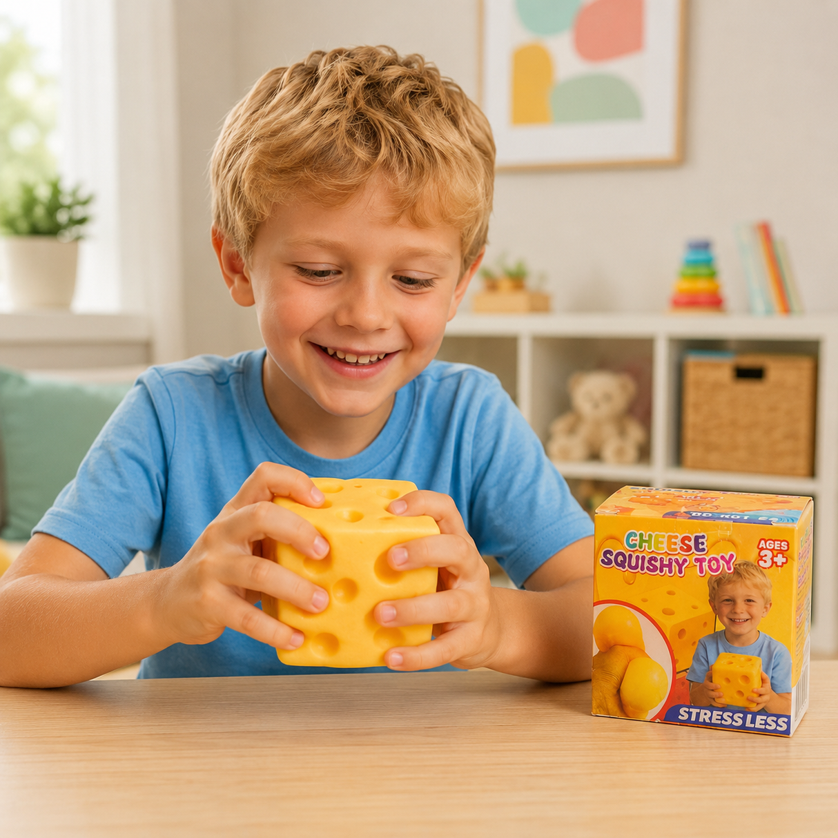 Cheese Squishy Toy – Soft Squeeze Stress-Relief Fidget Cube