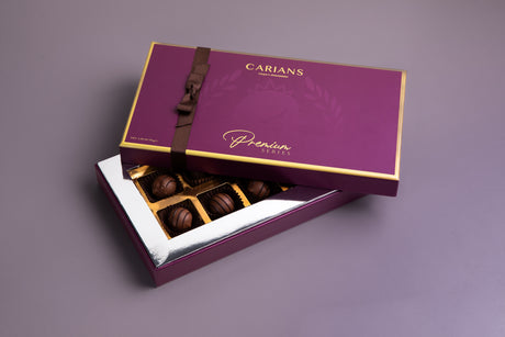Carians Assorted Dark Chocolate Gift Basket in Dark Chocolate Varieties, Gold Ribbon