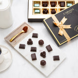 Carians Assorted Dark Chocolate Gift Basket in Dark Chocolate Varieties, Gold Ribbon
