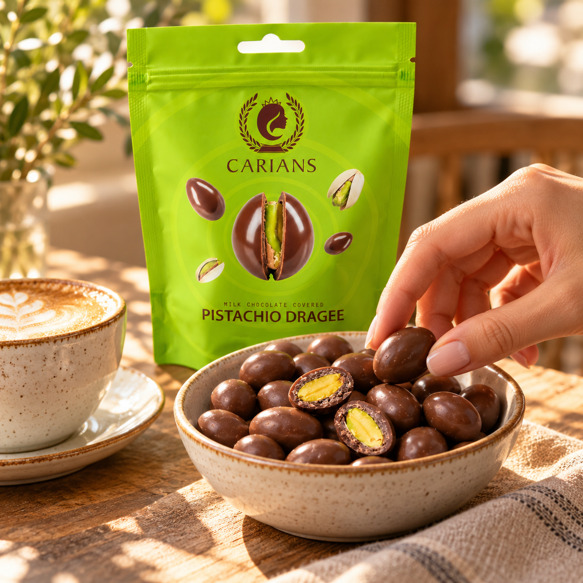 Chocolate Covered Pistachio Dragee Candy (12 Pack)