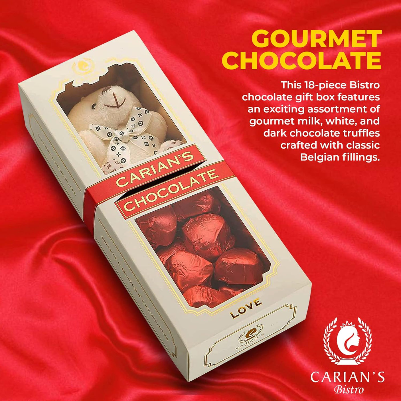 CARIANS  Chocolate Gift Box, Milk Chocolate Hearts with Teddy Bear Gift