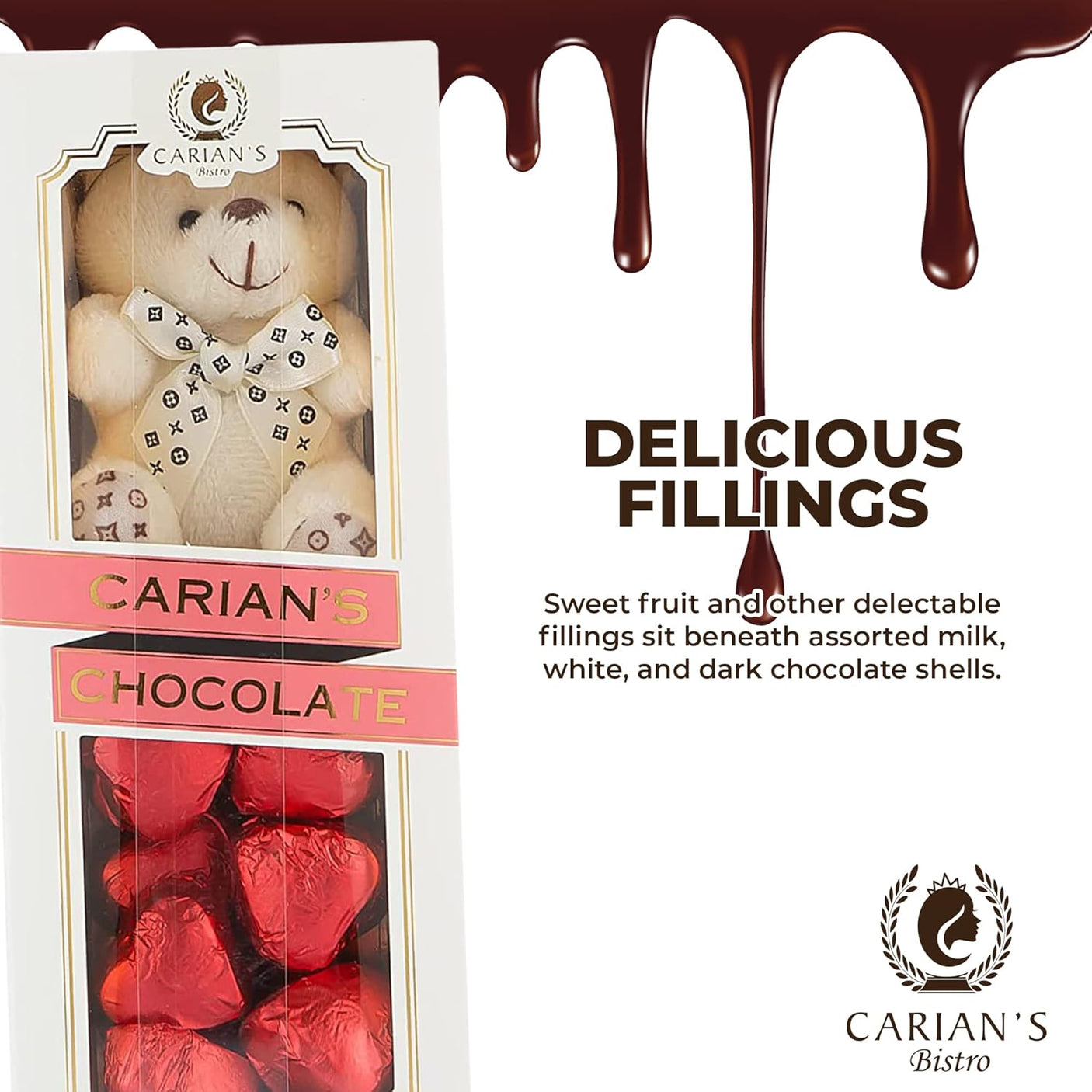 CARIANS  Chocolate Gift Box, Milk Chocolate Hearts with Teddy Bear Gift