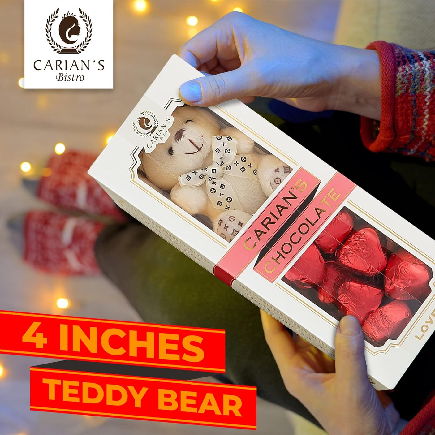 CARIANS  Chocolate Gift Box, Milk Chocolate Hearts with Teddy Bear Gift