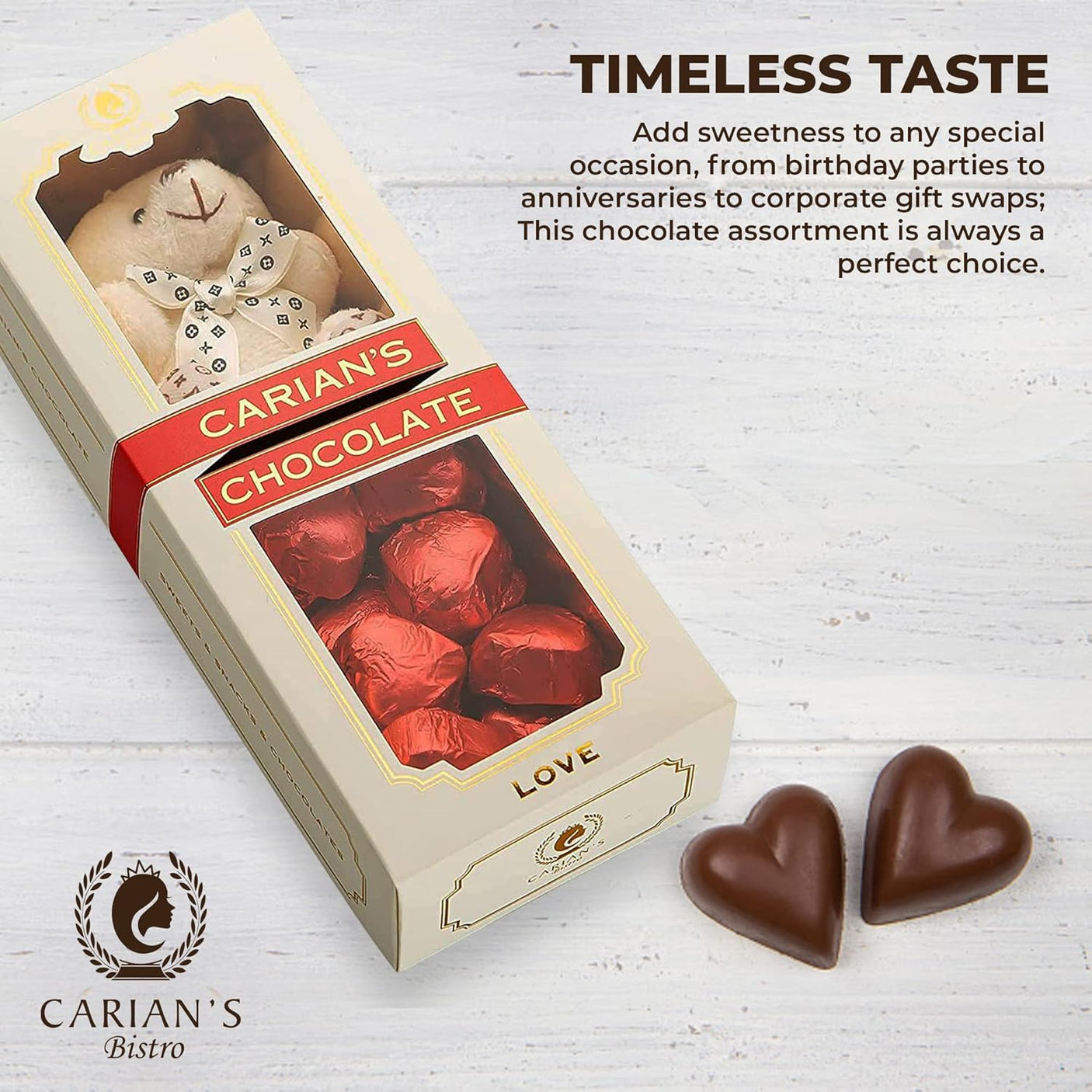 CARIANS  Chocolate Gift Box, Milk Chocolate Hearts with Teddy Bear Gift