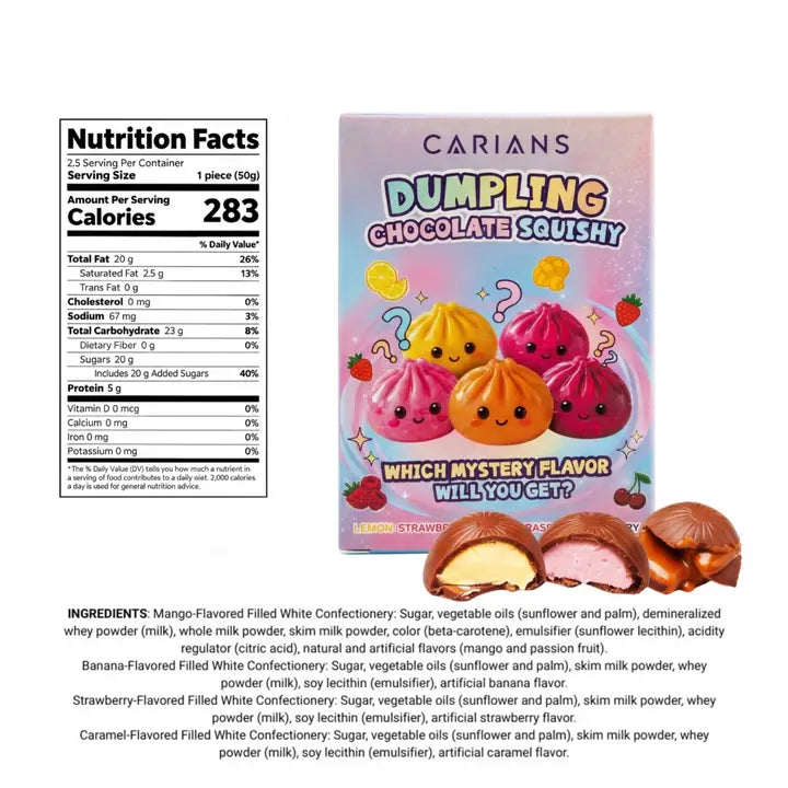 Dumpling Chocolate Squishy – Mystery Strawberry, Banana or Caramel Flavor