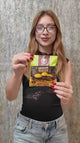 Video: woman with glasses holding up the Carian's Chocolate Burger pouch